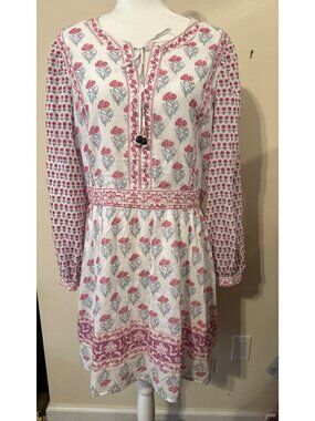 Haute Hippie Women's Cotton Sun Dress Natural Floral Cottage Boho Pink Large